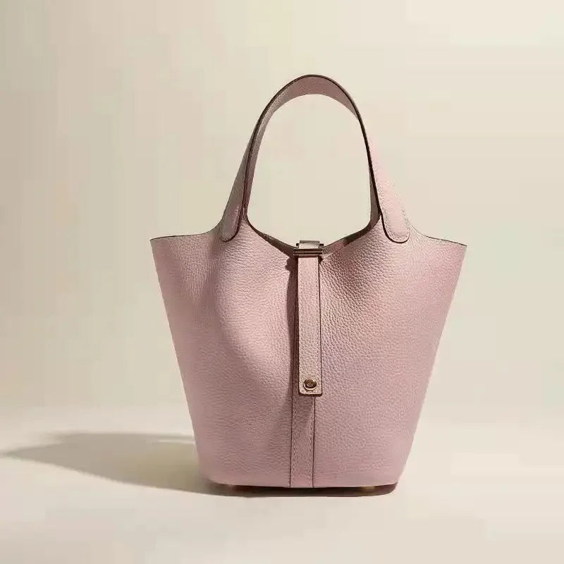 Pikotin Women's Handbag Large Capacity Togo Leather Bucket Bag Headlayer Cow Leather Water Bucket Shape