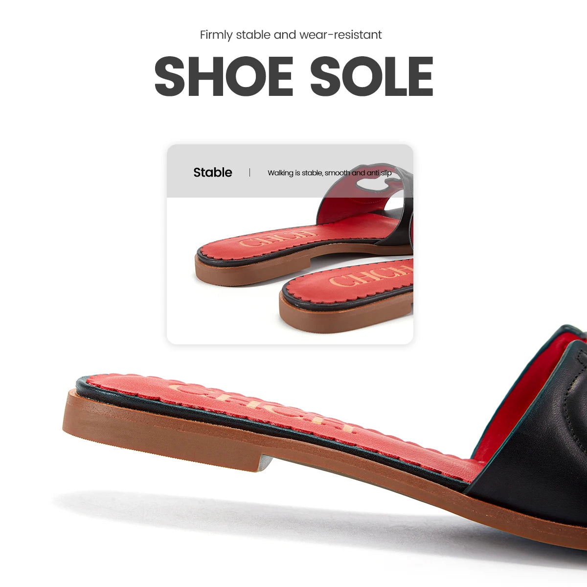 CH Women's Slippers 2024 Simple Black Flat Flat Women's Shoes Home Indoor Slippers