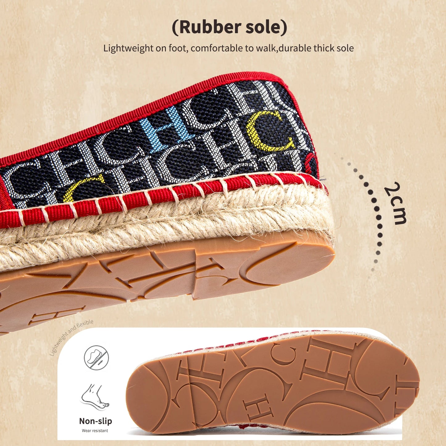 Carolina Herrera Women's Beach Shoes Spring New Fabric Handmade Hemp Bottom Flat Shoes Anti slip Walking Shoes FREE Shipping