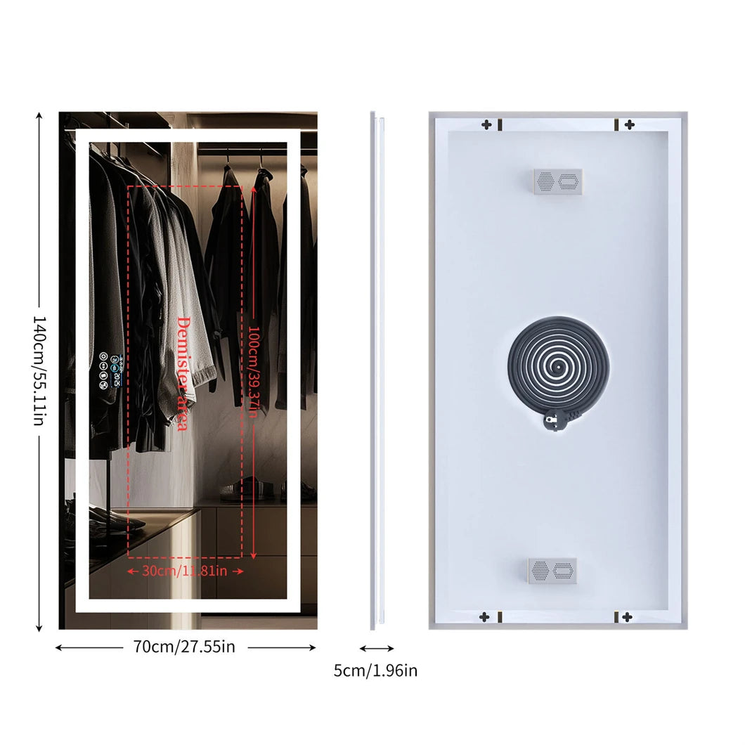 XXL Bathroom Mirror Smart LED Vanity Mirror Wall Mounted with Bluetooth, Digital Display, Back Front Lit,Anti Fog for Hotel Hall FREE Shipping