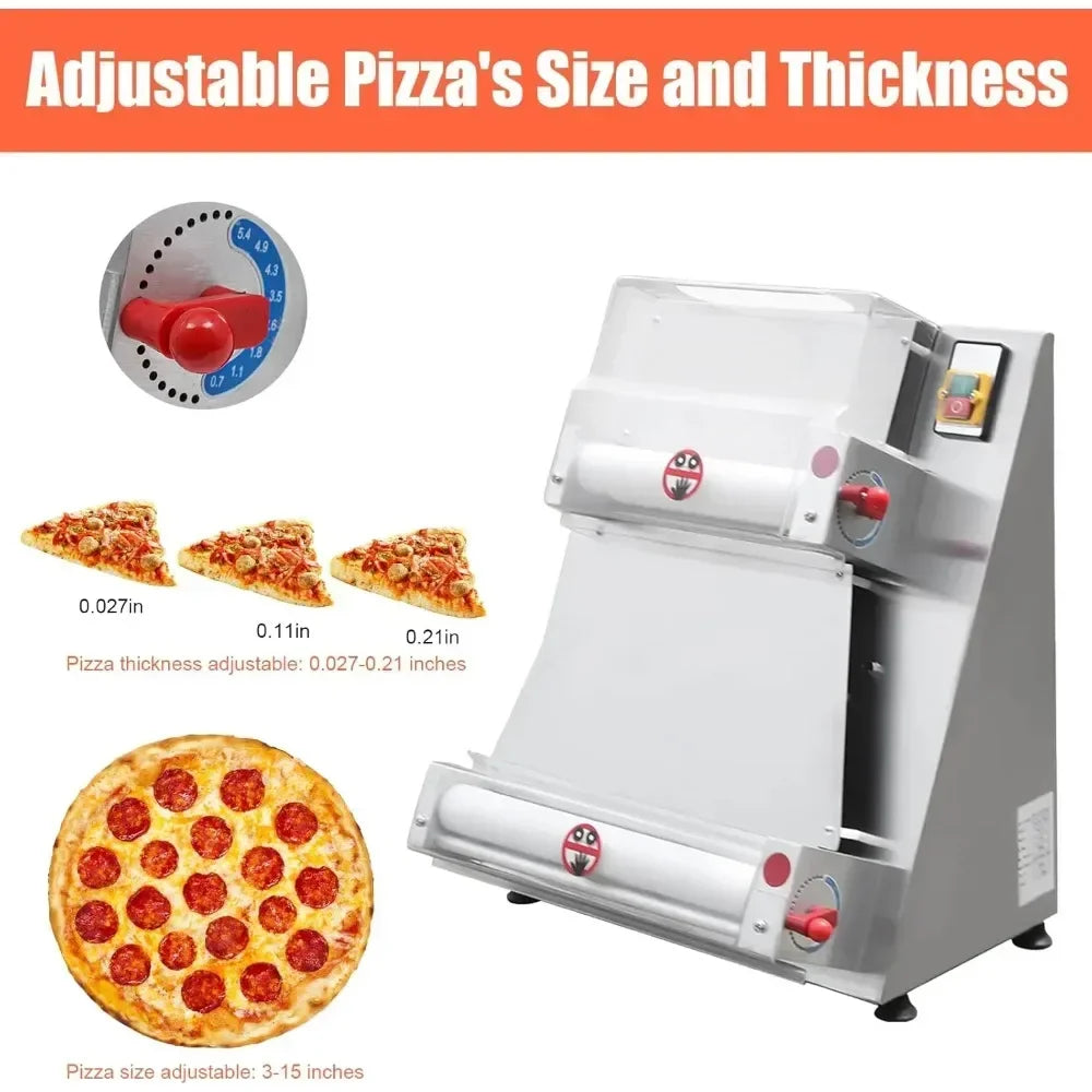 370W 110V Commercial Dough Roller Sheeter, Electric Pastry Press Making Machine, Pizza Press Pizza Thickness Adjustable