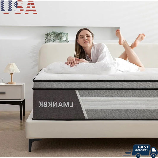 12 Inch Queen Hybrid Mattress Gel Memory Foam Pocket Spring Individually Wrapped Motion Isolation Pressure Relief Breathable FREE Shipping