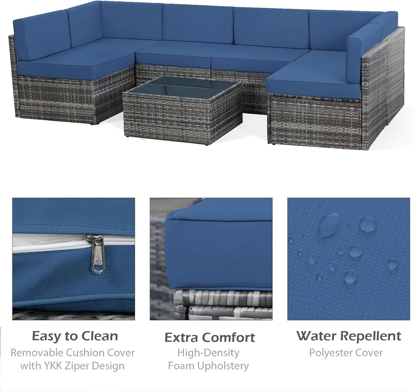 Patio Furniture Set 7 Pieces Patio Conversation Set Outdoor Sectional Wicker Rattan Sofa with All-Weather Cover, Patio Furniture with Pillows Fits Porch Garden Backyard BalconyOutdoor Sectional Furniture Chair Set FREE Shipping