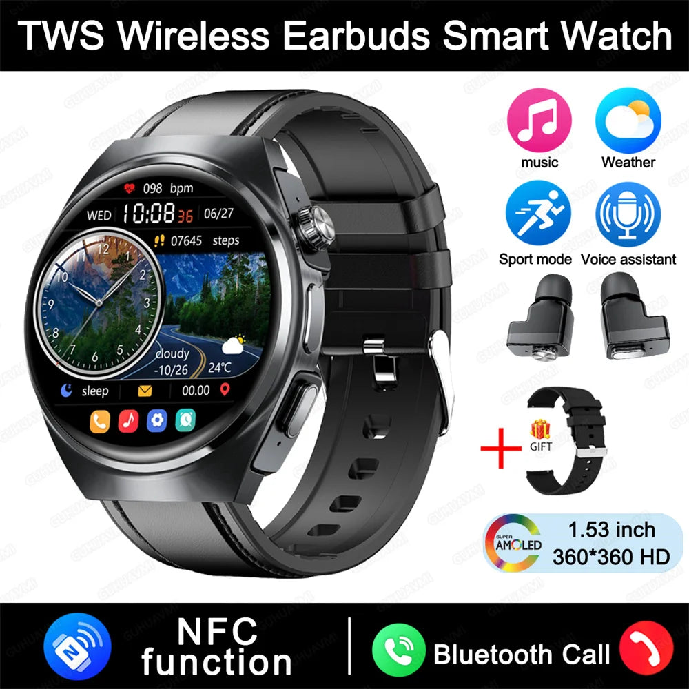 2025 For HUAWEI New Ultra Smart Watch Men 2 in 1 TWS Earphone Bluetooth HD Call NFC Music Heart rate Sports Fitness Smartwatch FREE Shipping