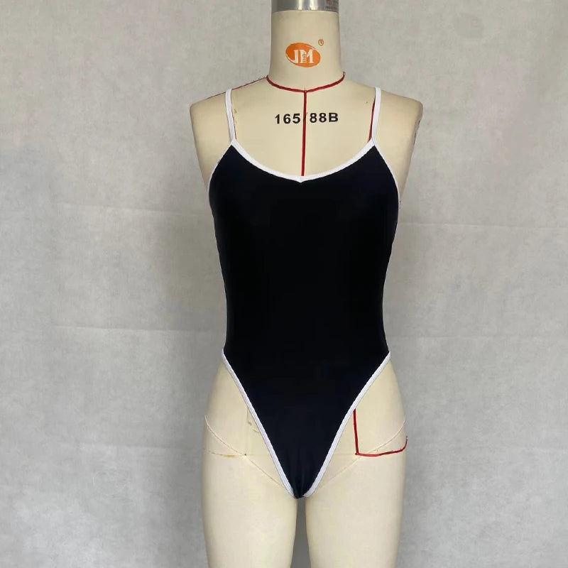BEACHCICI Bikinis One Piece Summer Swimsuit For 2024 Women Sexy Contrast Color Suspender V Neck Slim Holiday Beach Beachwear FREE Shipping