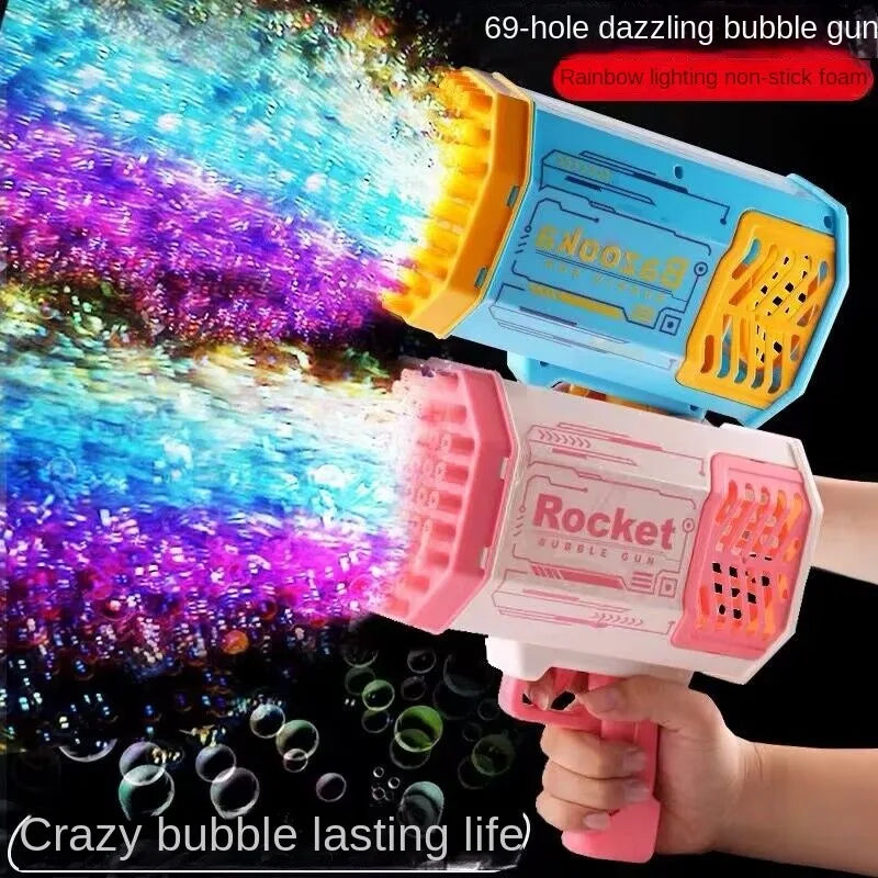 Bazooka Bubble Gun Kids Toys Rocket 69 Holes Soap Bubbles Machine Gun Shape Automatic Blower With Light Pomperos Outdoor Toy Gifts Party FREE Shipping
