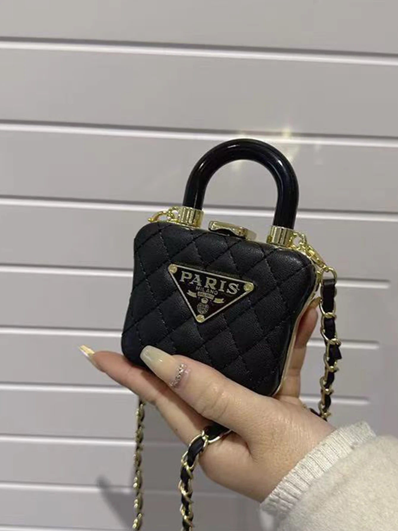Diamond chain box, exquisite and versatile accessories, niche mini lipstick crossbody bag, earphone bag