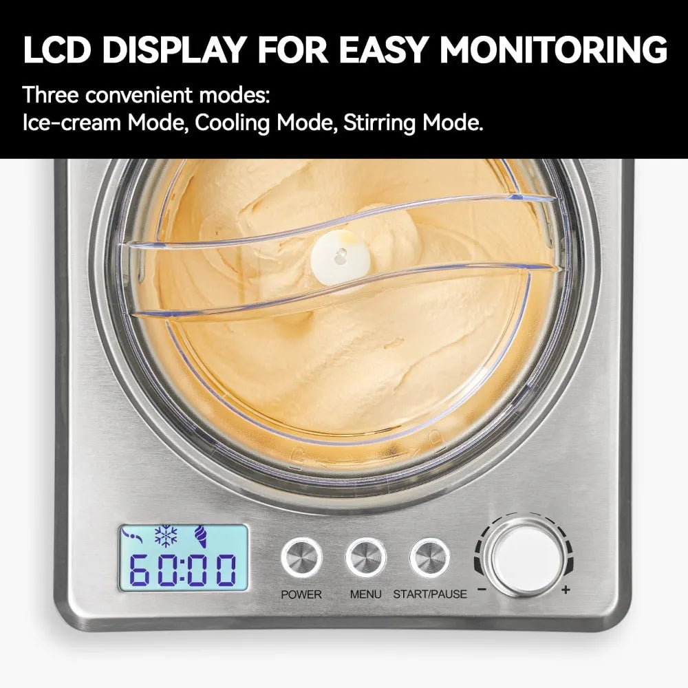 2.5L Automatic Ice Cream Maker Machine with Built-in Compressor - No Pre-Freezing, 3 Modes, LCD Display, Timer,8 Hours Keep Cool
