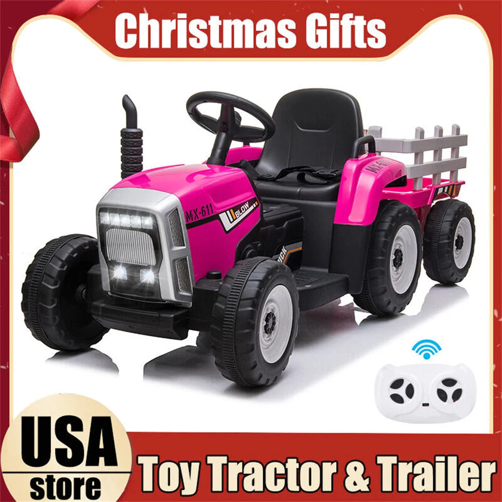 12V Kids Electric Battery-Powered Ride On Tractor Toy w/ Trailer Remote Control Suit 3-8 Age Kids  Xmas Gifts Free Shipping