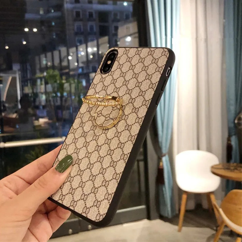 Luxury Fashion Ring bracket Soft Fabric Leather Phone Case For iPhone 16 15 14 Plus Pro Max 13 12 11 Pro Max Mini Leather Cover