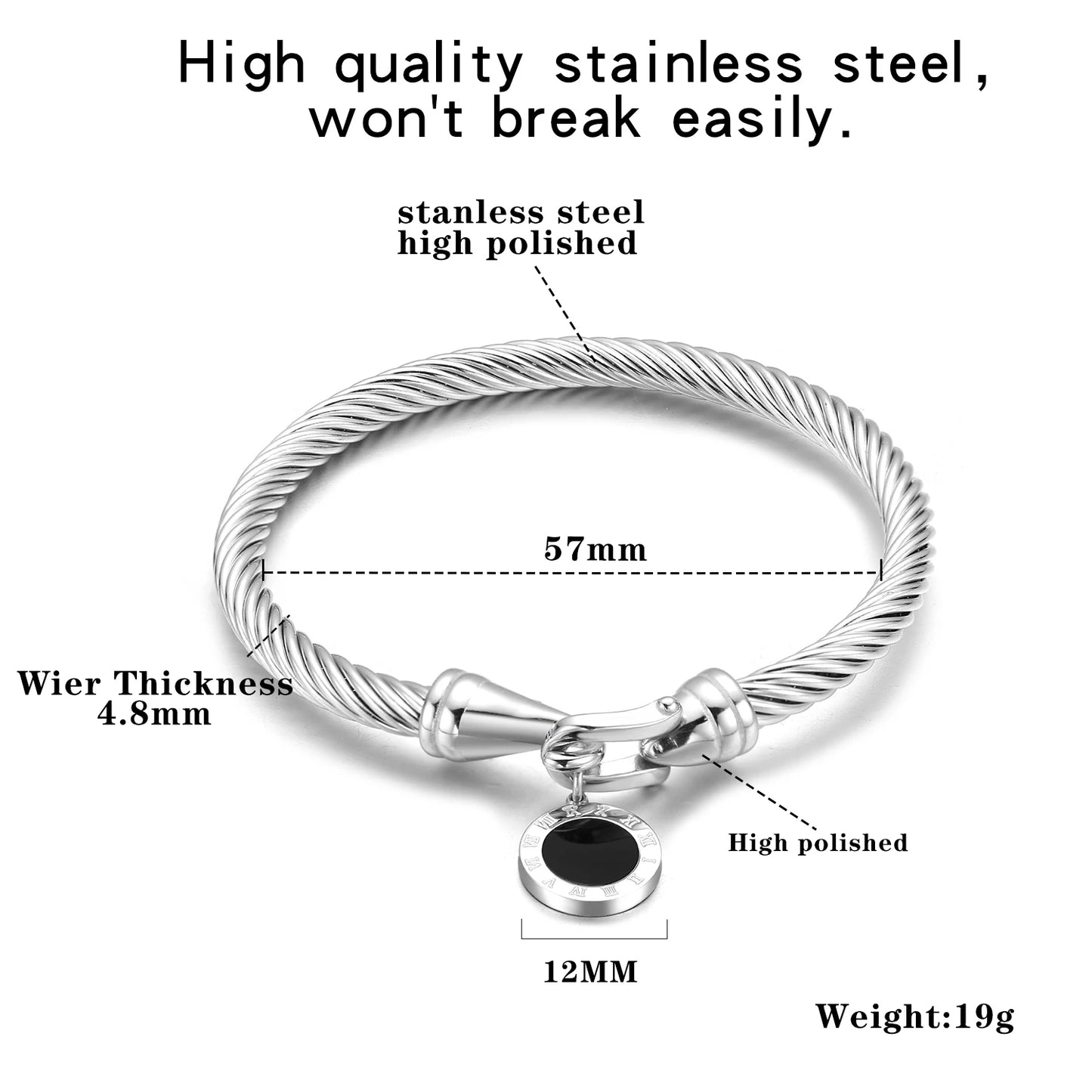 Stainless Steel Twisted Cable Wire Bracelets with Hook Clasp Stylish Roman Digital Bangle Bracelet for Women Girls