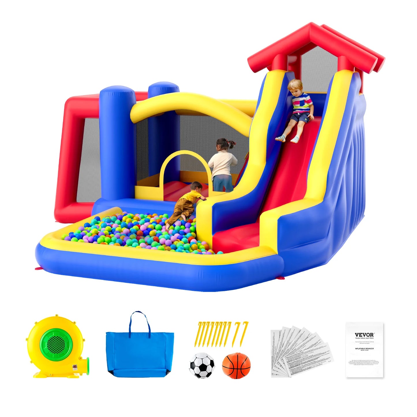 VEVOR Inflatable Bounce House Outdoor High Quality Playhouse Trampoline Jumping Bouncer for Kid Ages 3–8 Years 131x133x91 inch
