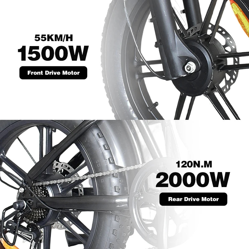 DEEPOWER S8 Electric Bicycle 1500W/2000W Dual Motor Electric Bike 60Ah Large Capacity Battery Ebike 20*4.0'' Fat Tire Men's Bike FREE Shipping