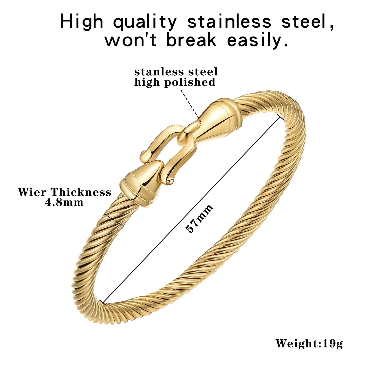 Stainless Steel Twisted Cable Wire Bracelets with Hook Clasp Stylish Roman Digital Bangle Bracelet for Women Girls