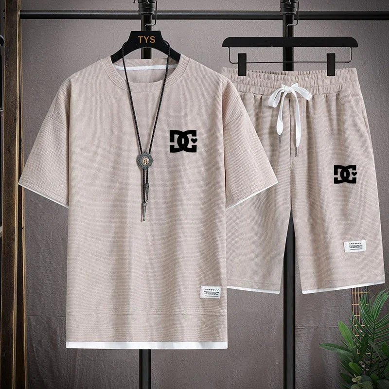 Men's two-piece summer suit, casual T-shirt and shorts, sportswear, fashion sweatshirt, couple short-sleeved suit