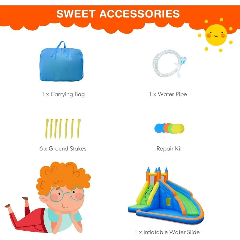 Inflatable Water Slide, Giant Bouncy Waterslide Park for Kids Backyard Outdoor Fun with Climbing Wall, Splash Pool