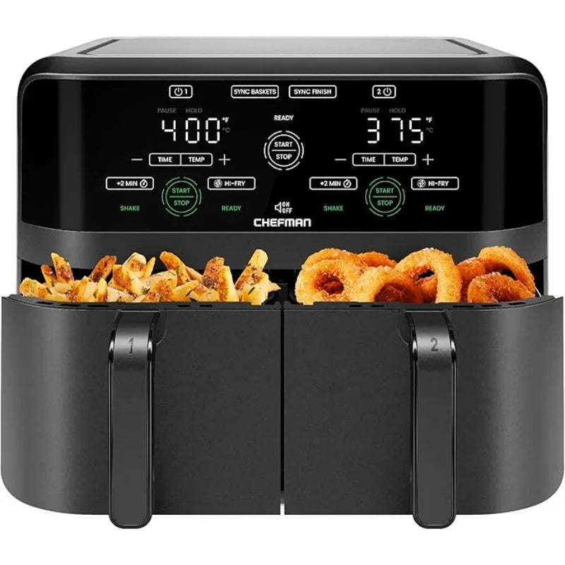 Chefman 6 and 9 Quart Dual Basket Air Fryer - Digital Touchscreen, Smart Sync Finish, Hi-Fry, Auto Shutoff, 2 Independent 3QT Nonstick FREE Shipping